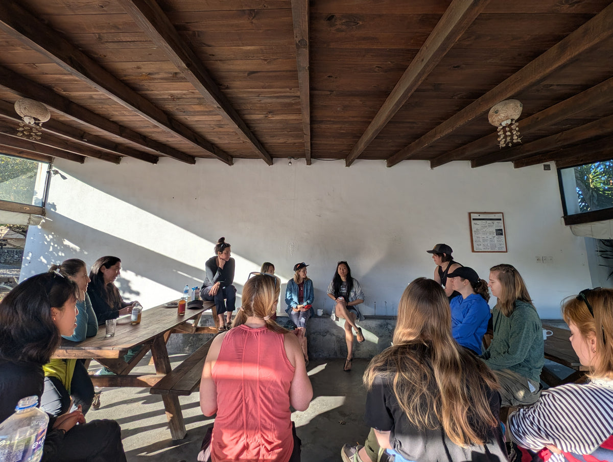 Retreat guests gathered for conversation and introductions at La Posada